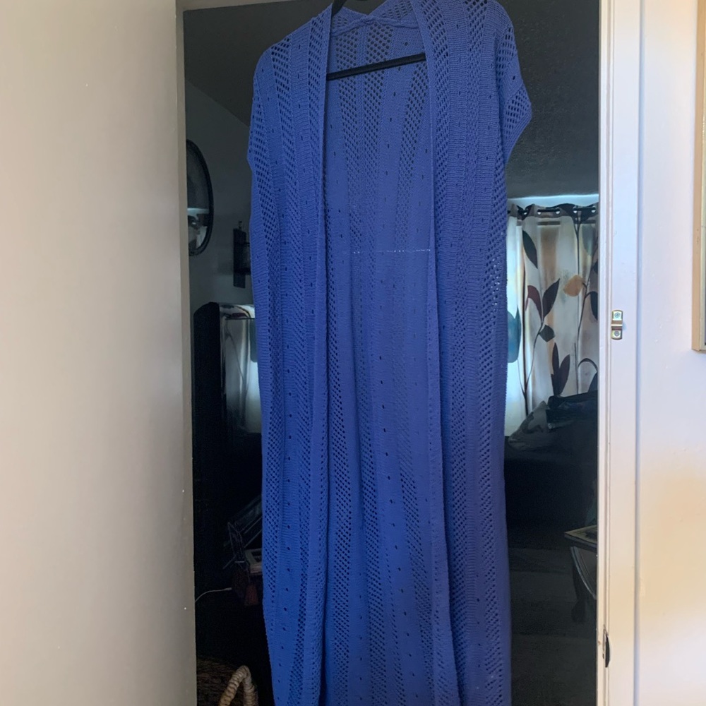 SHEIN Blue Open-Knit Longline Cardigan